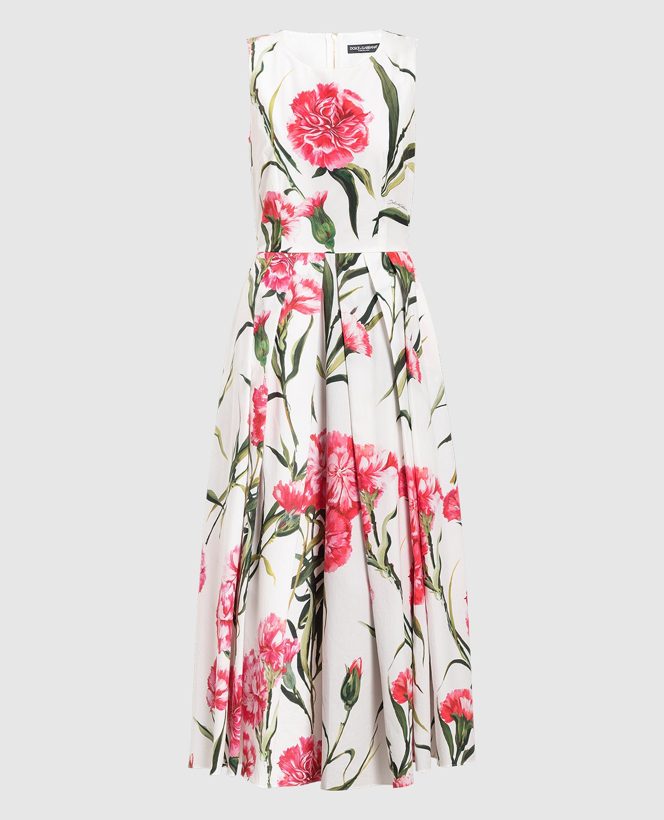 

White midi dress with Carnation print Dolce&Gabbana