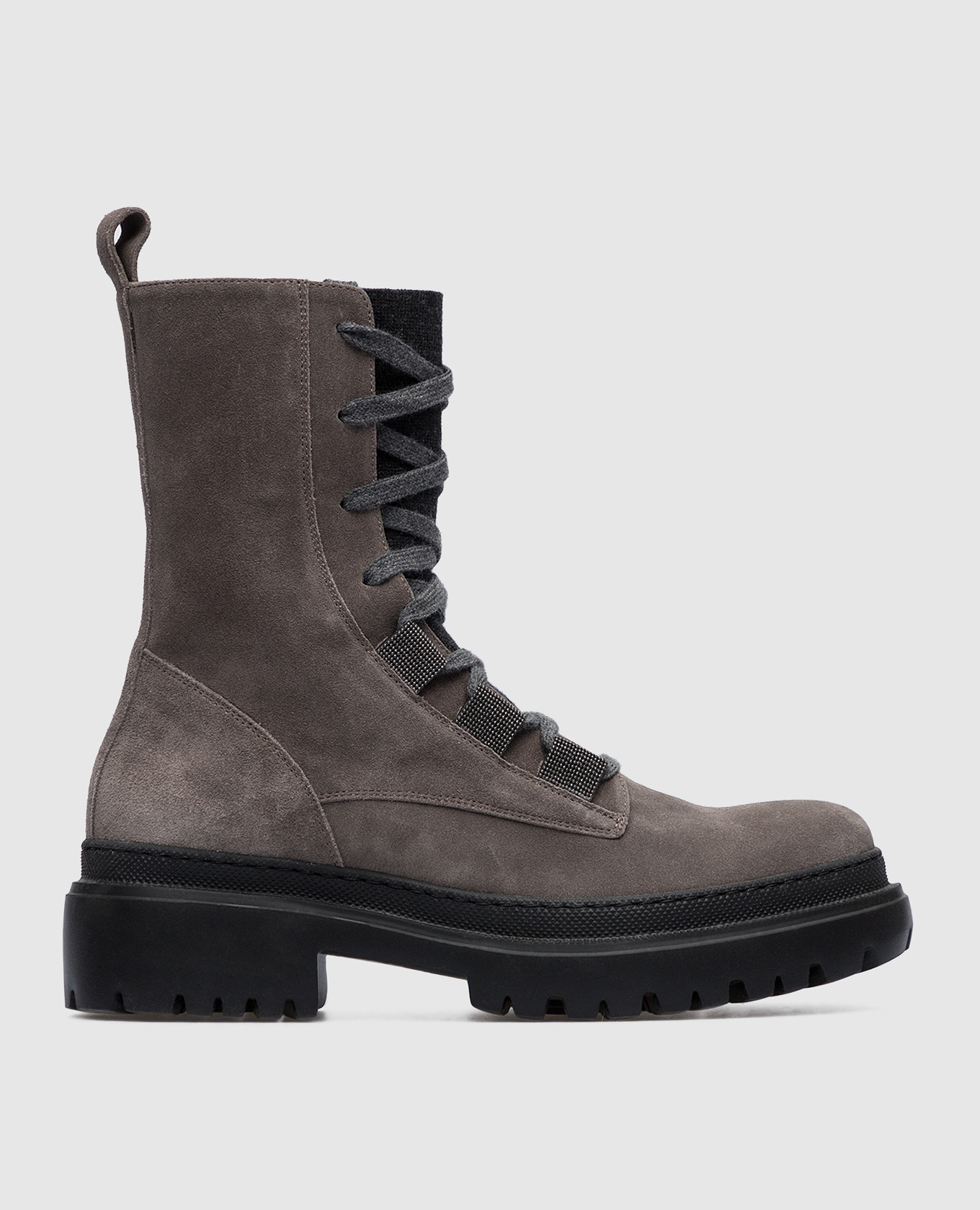

Charcoal Monil Chain Suede Boots Brunello Cucinelli, Серый