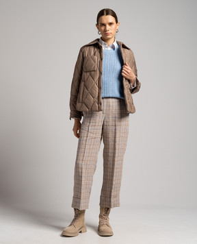 Peserico Brown linen pants with a high fit in a check P0447606786