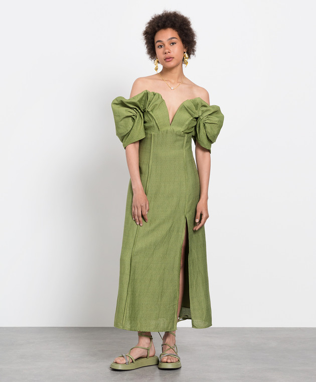 Cult gaia - Green midi dress with slit and puff sleeves DR2003FL - shop with European delivery at Symbol Cult gaia - Green midi dress with slit and puff sleeves DR2003FL - shop with European delivery at Symbol