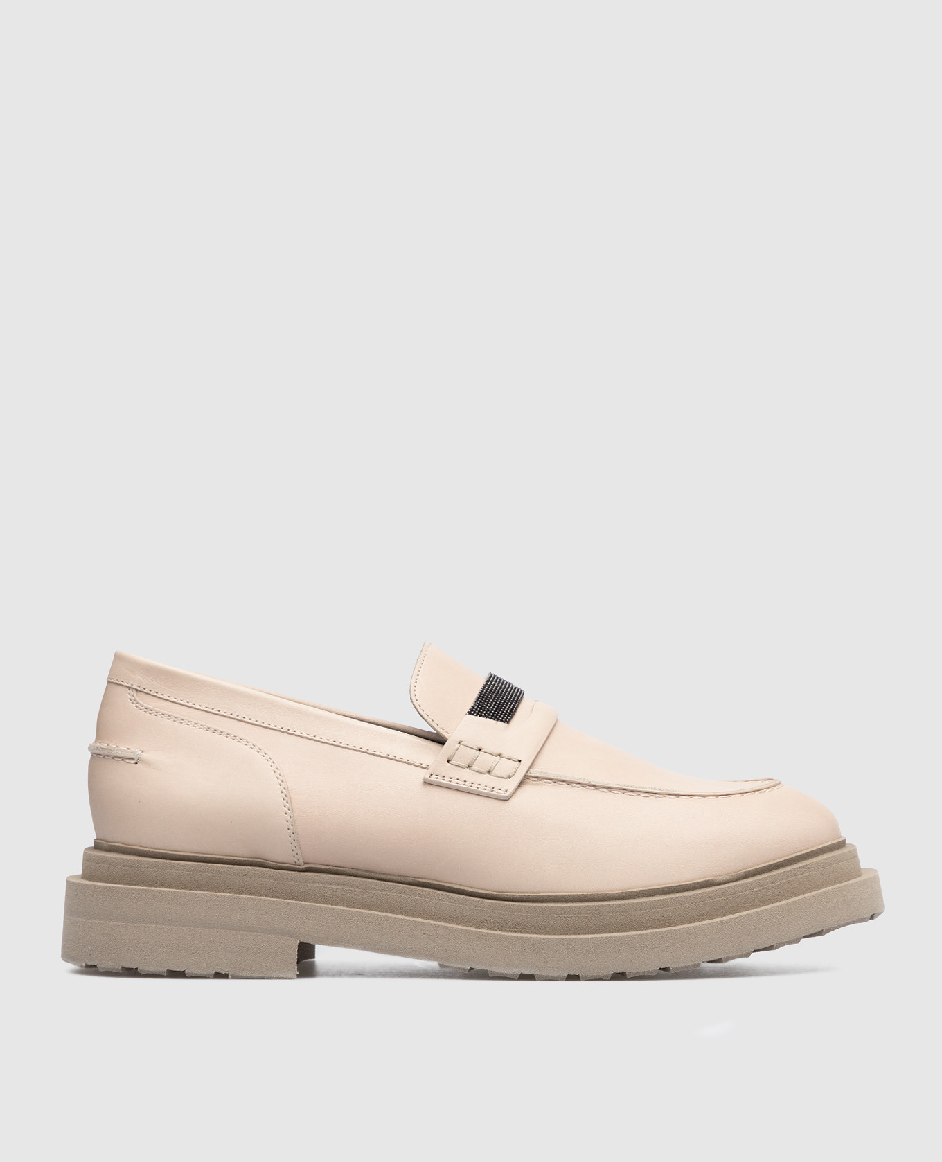 

Beige leather loafers with monil chain Brunello Cucinelli, Бежевый