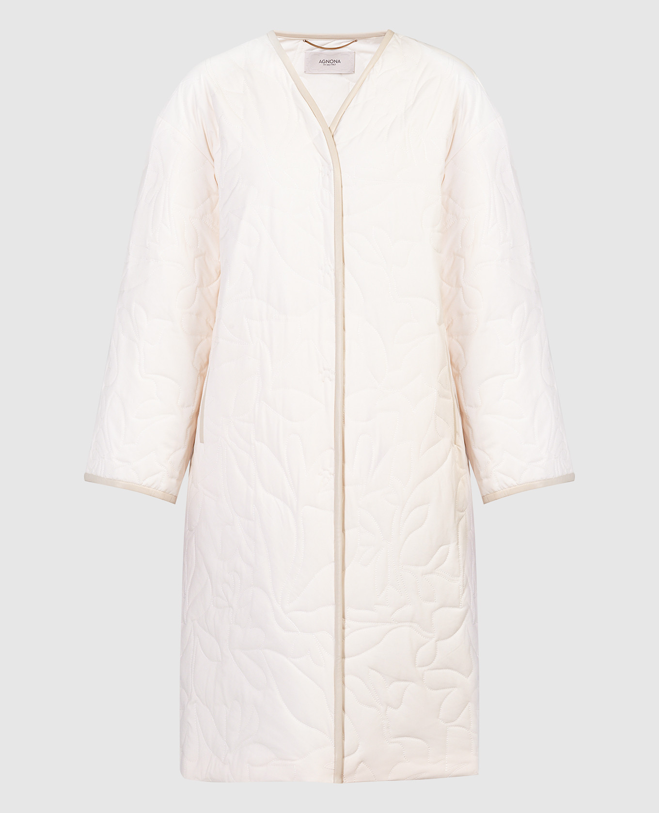 

Beige quilted coat with leather inserts Agnona