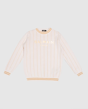 Balmain Children's beige striped sweater with logo BU9P00X0006410