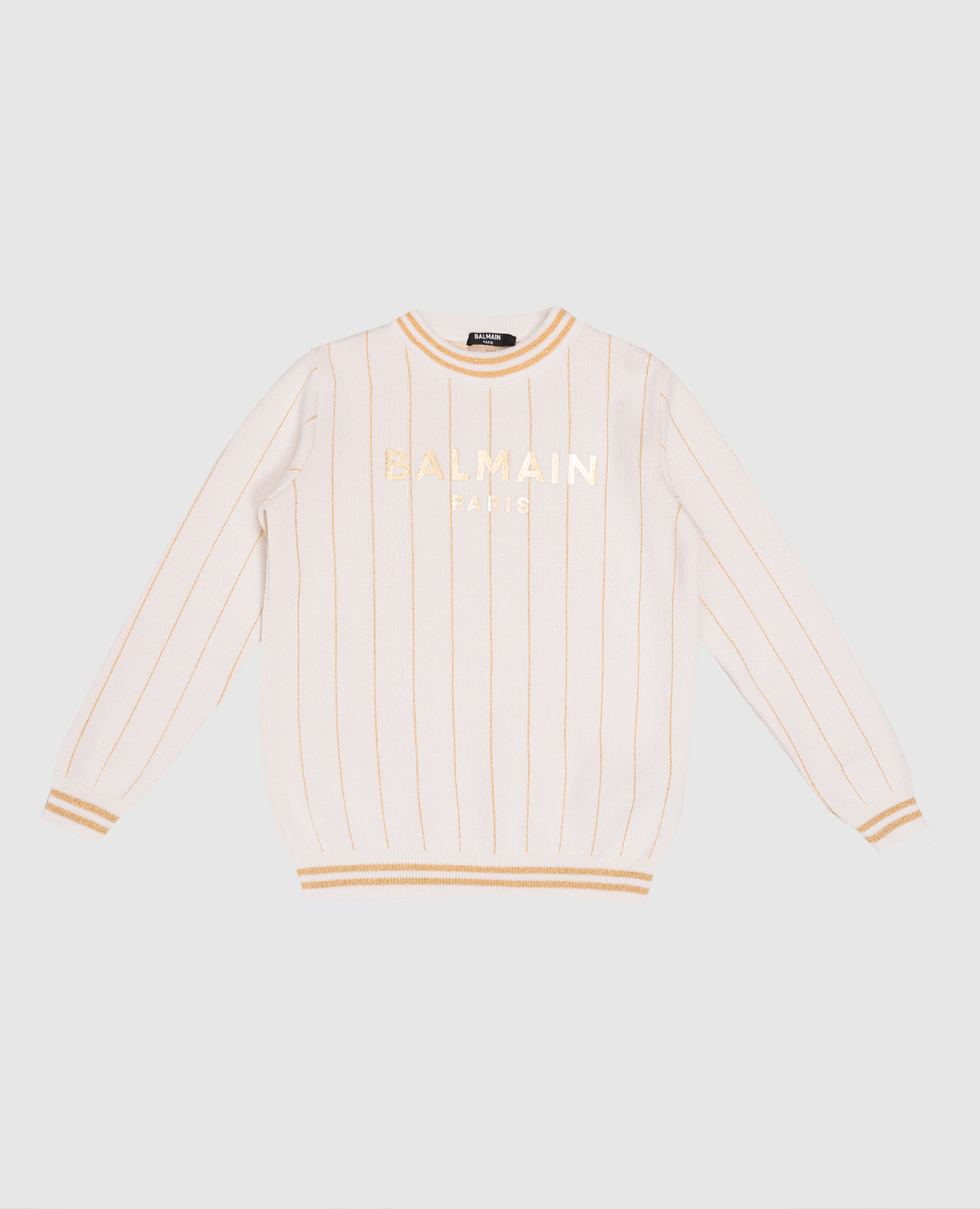 Children's beige striped sweater with logo balmain