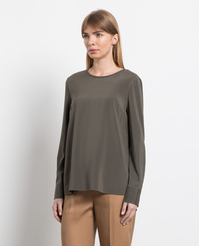 Brunello Cucinelli Khaki silk blouse with manil chain MF948DA110