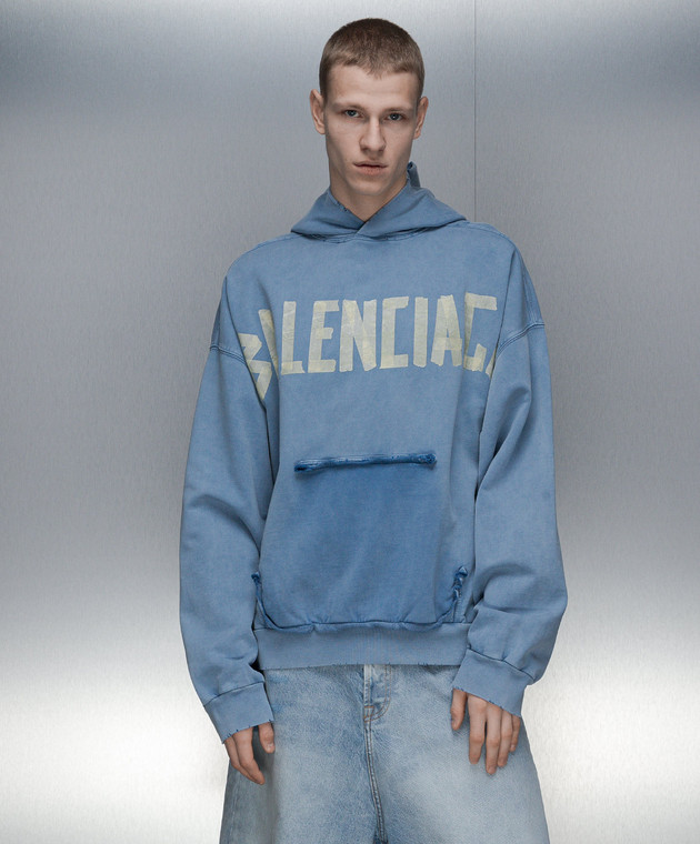 Balenciaga Vintage effect blue hoodie with Tape Type logo 744441TOVB1 buy with Czech Republic delivery at Symbol