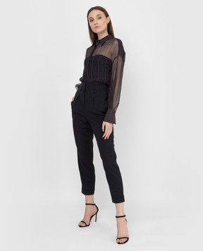 Peserico Navy blue high waist trousers P04932A06703