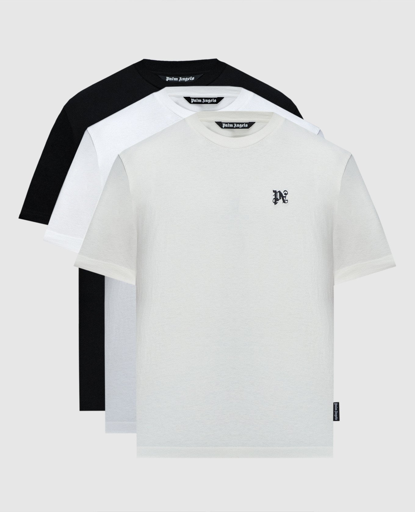 

Set of t-shirts with logo monogram embroidery Palm Angels, Разноцветный