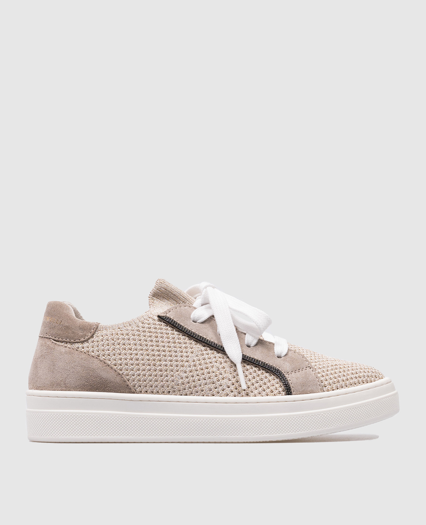 Children's beige combined sneakers with monil chain brunello cucinelli