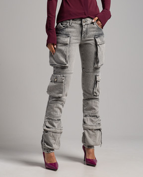 The Attico Essie logo embroidered cargo jeans in gray 241WCP113D070