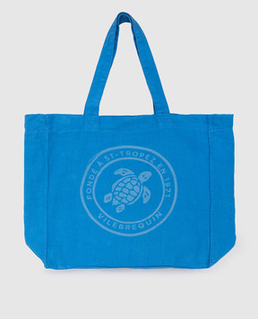 Vilebrequin Turtle Mineral Dye blue linen beach bag BBLU3104m