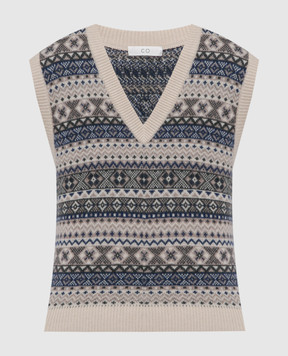 CO Beige vest made of cashmere in a jacquard pattern 7095CMR