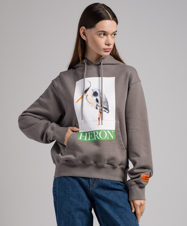 Heron Preston Felpa con cappuccio grigia con stampa brandizzata HWBB024F23JER002 acquista online su Symbol