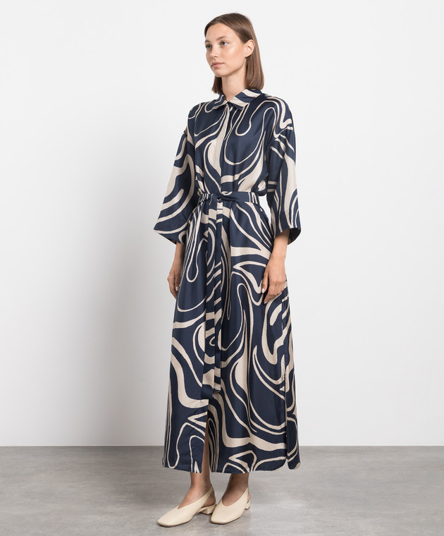max mara blue silk dress Long printed silk shirt dress, ocean