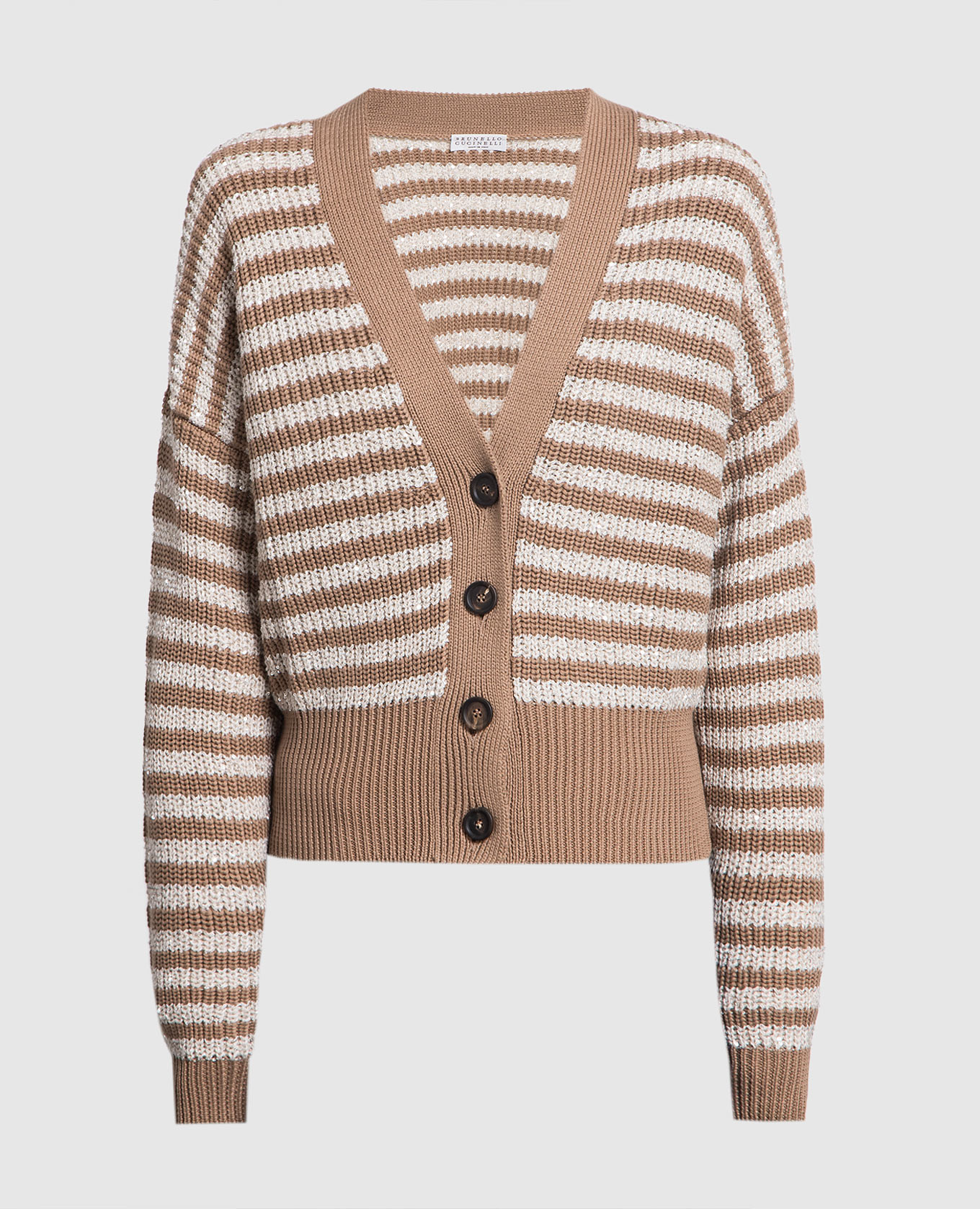 Brown striped cardigan with sequins brunello cucinelli