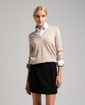Brunello Cucinelli Beige cashmere pullover with monil chain M12144402P