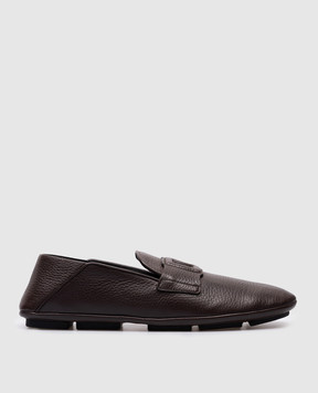 Dolce&Gabbana DG Driver brown leather moccasins with textured logo A50583A8034