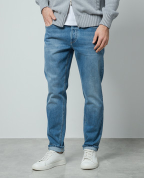 Brunello Cucinelli Blue distressed jeans with logo embroidery M283PD3210