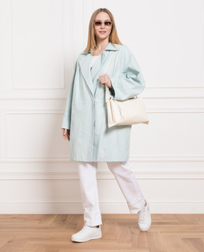 Marina Rinaldi Blue double-breasted leather coat ELEGANZA