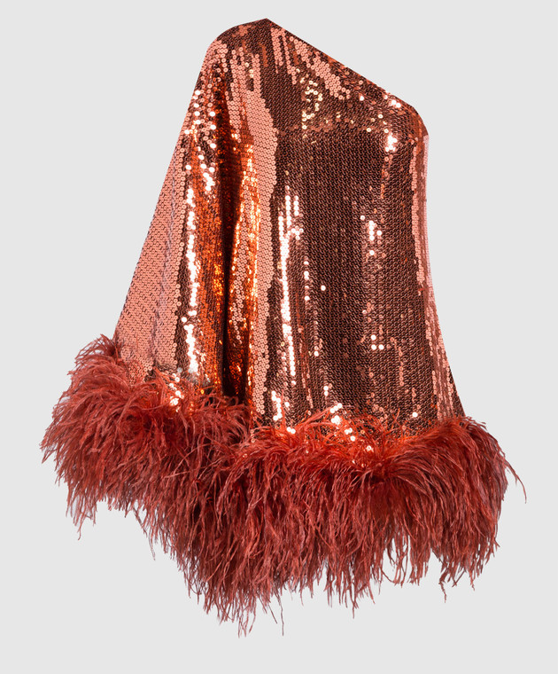 Taller Marmo - Brown mini dress with ostrich feathers and sequins PF2314 -  shop with Estonia delivery at Symbol