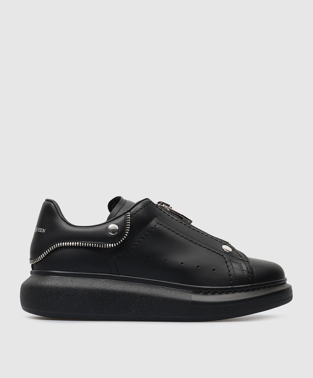 Alexander McQueen Oversized black leather sneakers with a zipper 766896WIEE1 buy with European delivery at Symbol