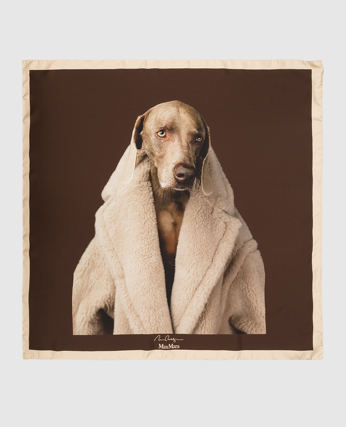 

Brown silk scarf with Wegman print Max Mara, Коричневый
