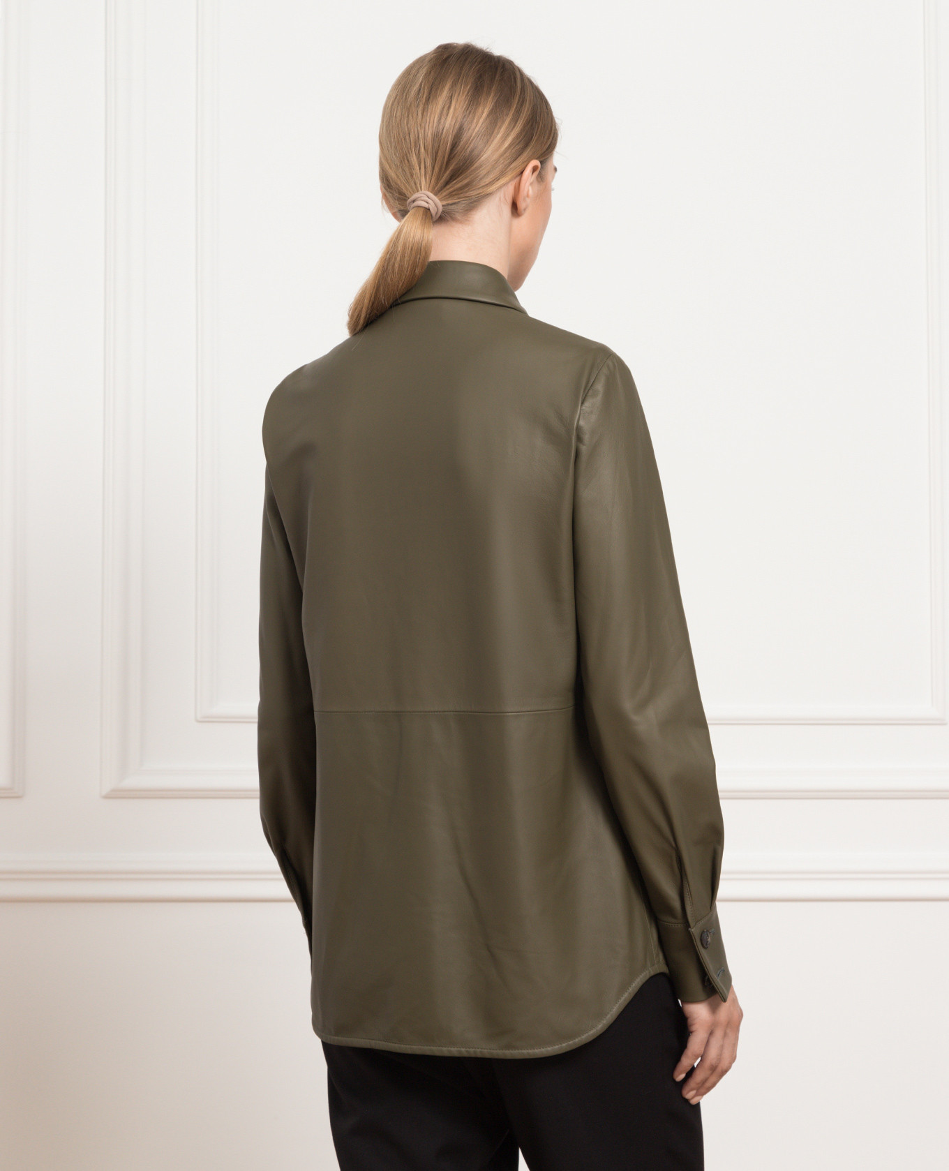 Khaki leather shirt Simonetta Ravizza 4