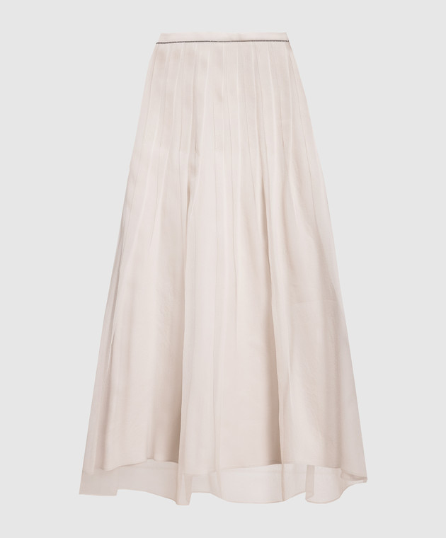 Brunello Cucinelli - Beige silk pleated skirt with monil