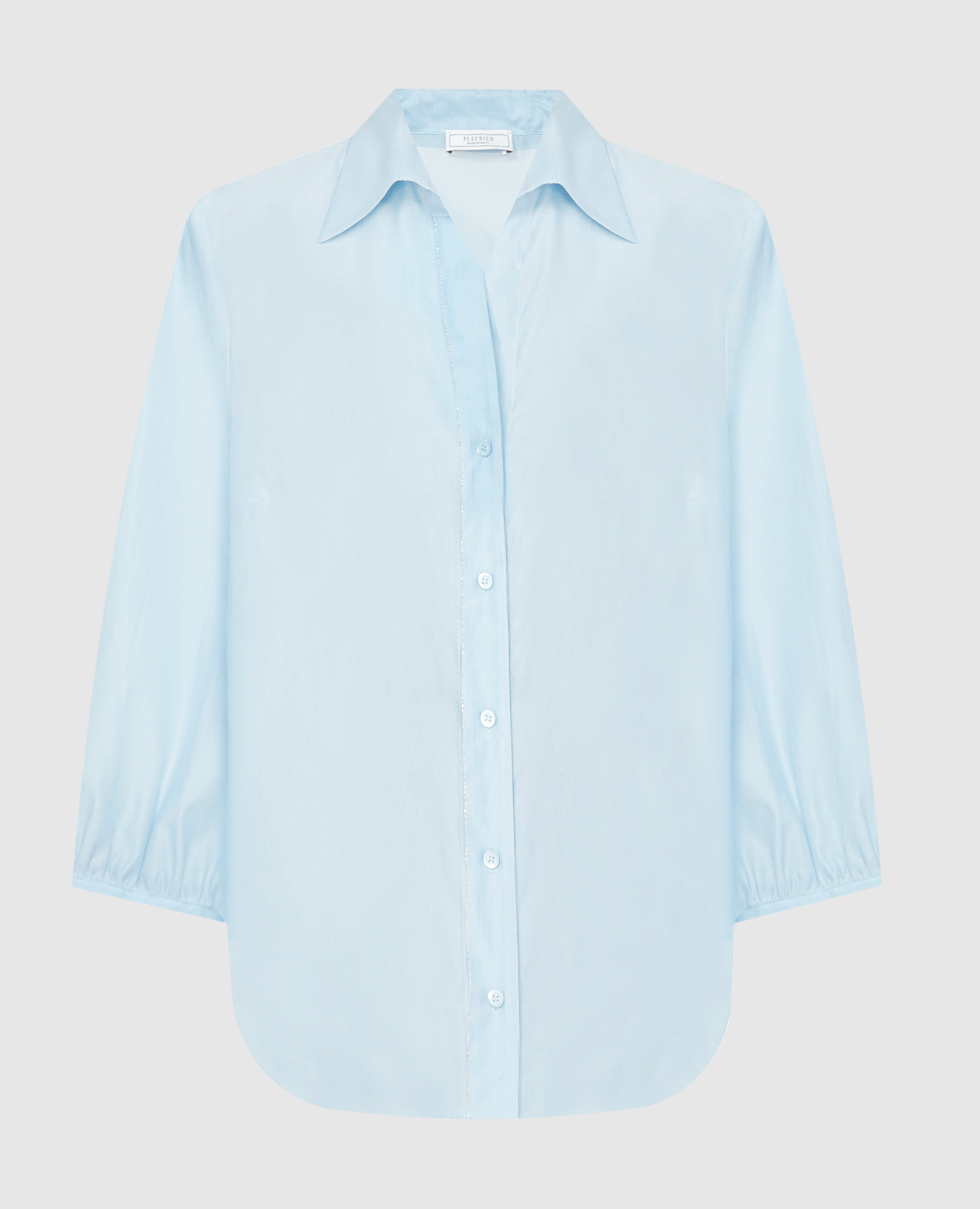 Blue silk shirt with monil chain peserico