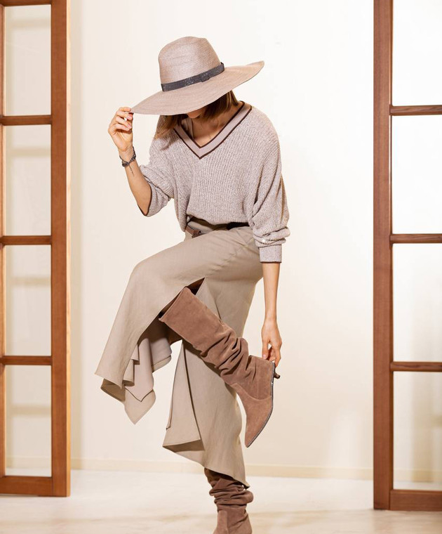 Brunello Cucinelli - Beige skirt with linen with slits