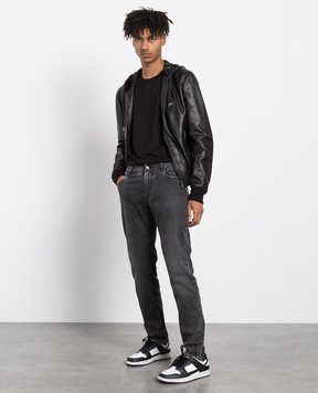Dolce&Gabbana Black leather jacket with logo patch G9PB8LFUL89
