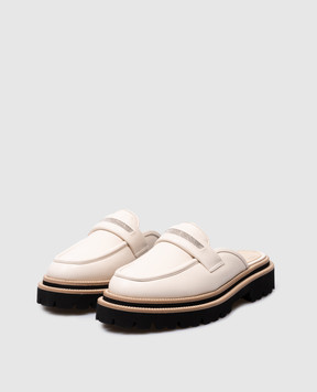 Peserico Beige leather mules with a monil chain S39610C0RCC026