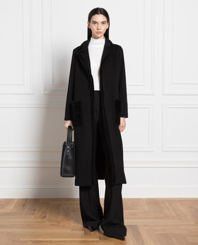 Simonetta Ravizza Black Oleandro wool shearling coat OLEANDRO