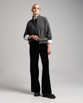 Brunello Cucinelli Black velvet pants with monil chain MD561P8493