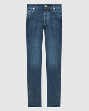 Brunello Cucinelli Blue distressed jeans with a logo patch M283PD3210