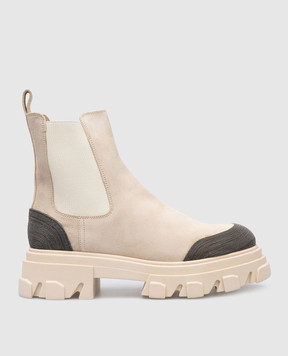 Babe Pay Pls Beige suede chelsea boots with monil chain 762