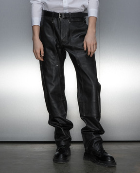 Helmut Lang Black leather pants with a vintage effect N07HM202