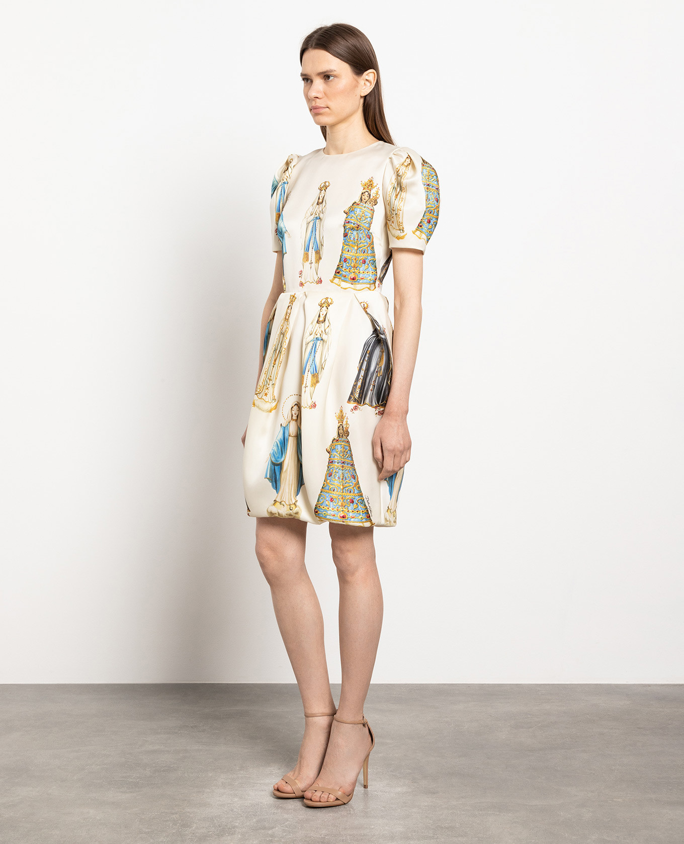 

Beige Madonne print silk dress Dolce&Gabbana