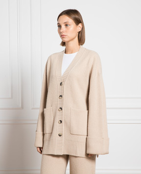 Allude Beige ribbed wool and cashmere cardigan 23517070