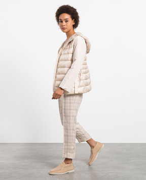 Peserico Light beige checked linen trousers with monil chain P0442606877