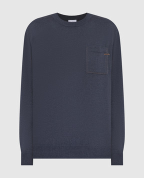 Brunello Cucinelli Blue cashmere jumper with monil chain M12186700
