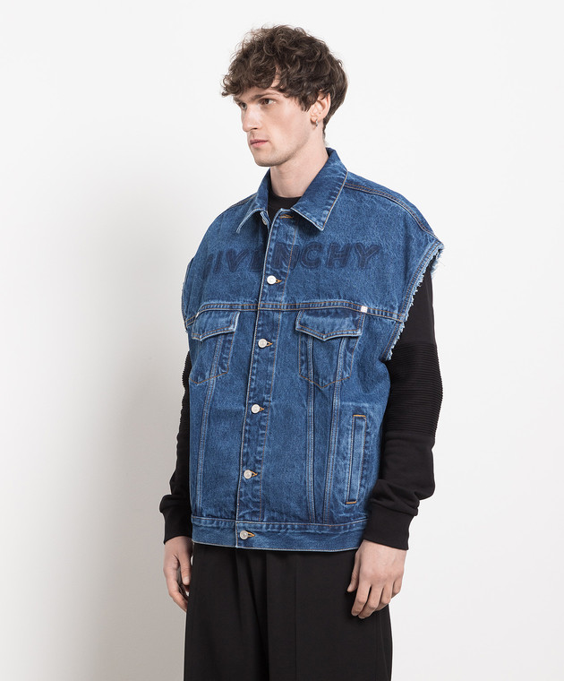 Givenchy - Blue denim vest with logo BM01295Y4V - shop with