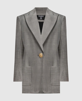 Balmain Gray checked woolen jacket BF1SF040WB85