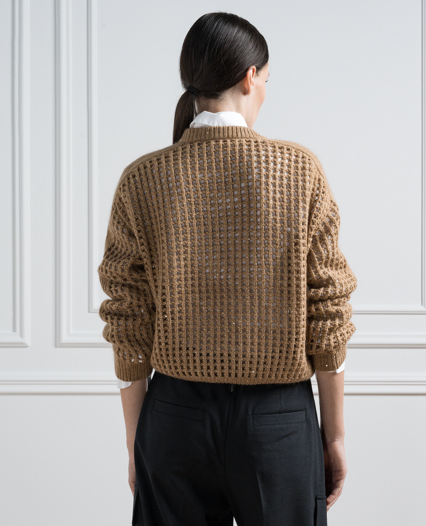 Brown openwork pullover with lurex Brunello Cucinelli 4