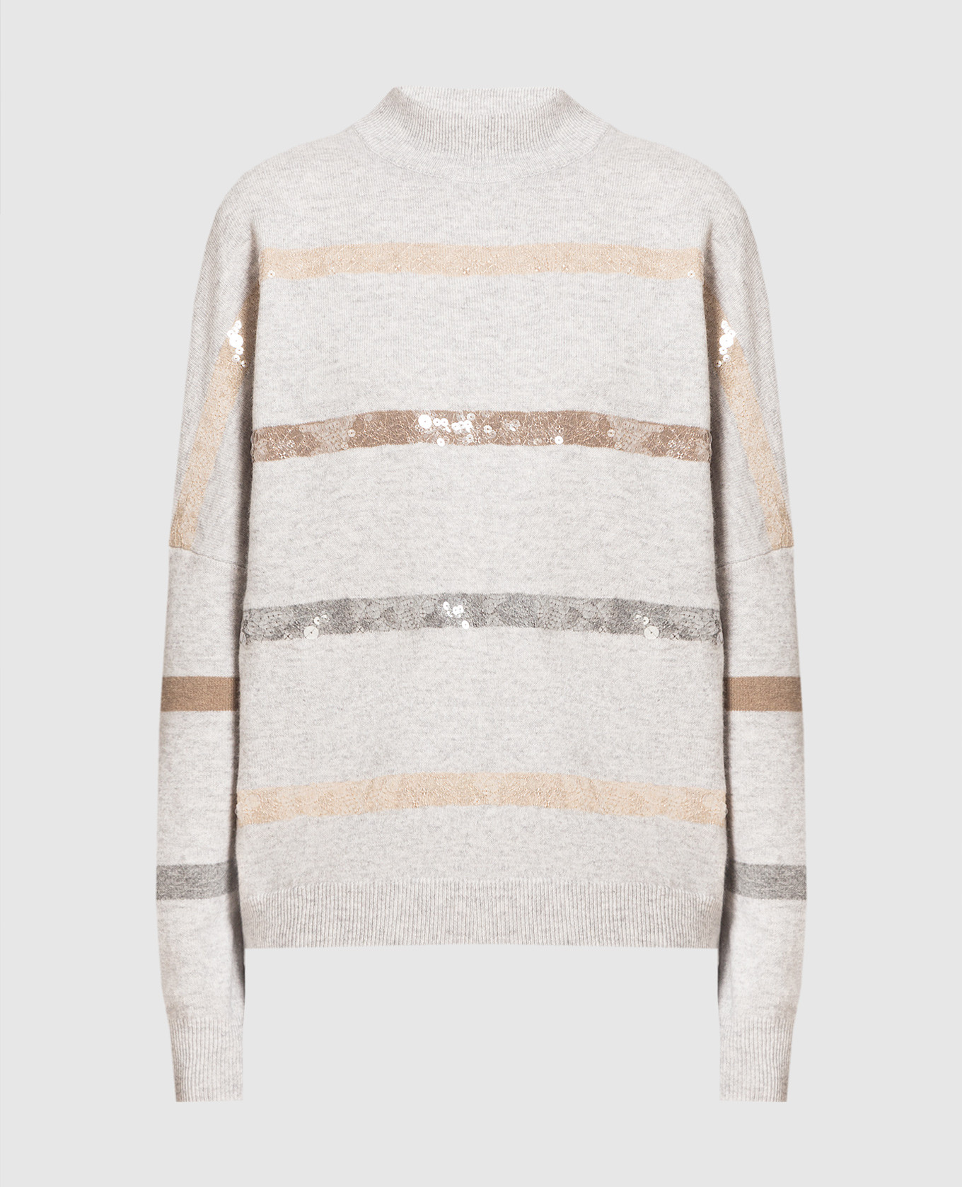 

Gray melange jumper in wool, cashmere and silk with sequins Brunello Cucinelli, Серый