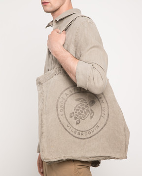 Vilebrequin Babel gray linen beach bag with logo BBLH3104m
