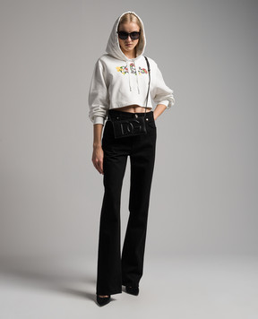 Dolce&Gabbana White cropped hoodie with floral logo print F9R58ZGDCBG