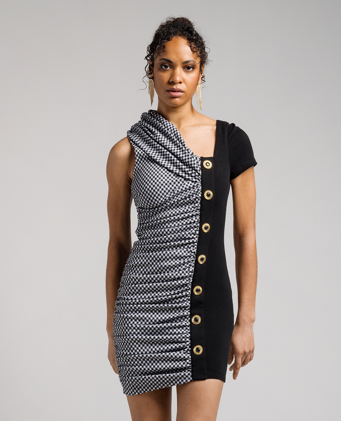 

Black dress in a pattern with drapery Balmain