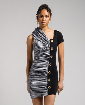 Balmain Black dress in a pattern with drapery CF1R7220ME01