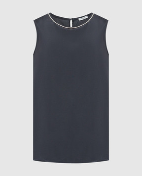 Peserico Blue silk top with monil chain S08893D07325